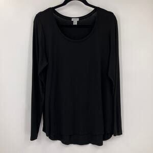 Paraphrase Black Basic Lightweight Long Sleeve Loose Fit Crew Neck Tee T Shirt